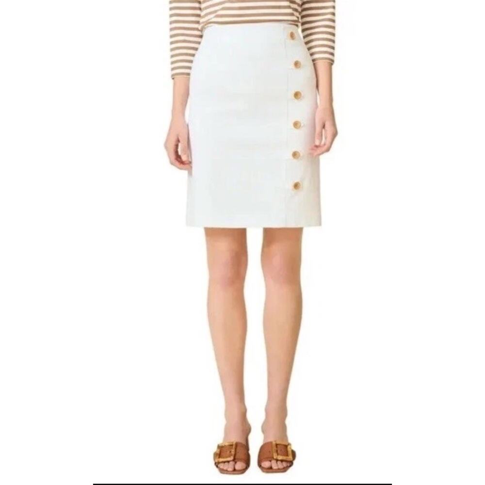 J Mclaughlin Straight Skirt 12 White lined Scallop Buttons Pretty